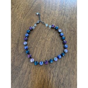 Sabika Crystal Iridescent Purple Blue Silver Tone 8" necklace